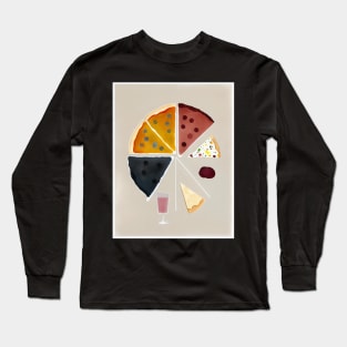 Minimalist Pizza and Wine Art Long Sleeve T-Shirt